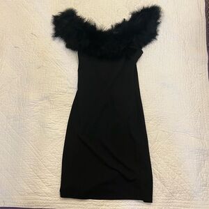 Elegant Black Feather-Trimmed Dress